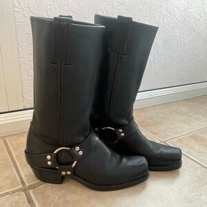 Frye Black Leather Harness Boots